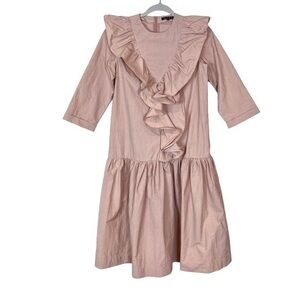 Mila Israeli designer Dusty Mauve Pink Dropped Waist Ruffled Midi Dress XS